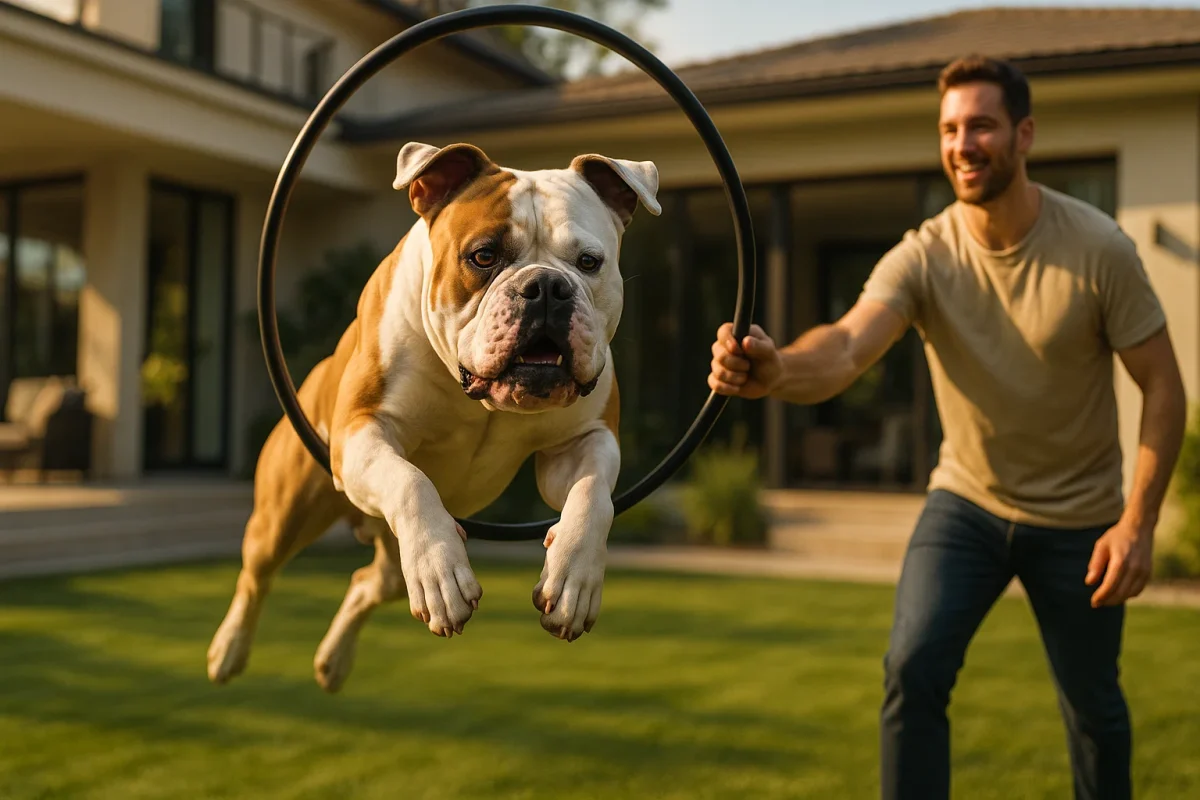 آموزش پرش از حلقه بولداگ آمریکایی