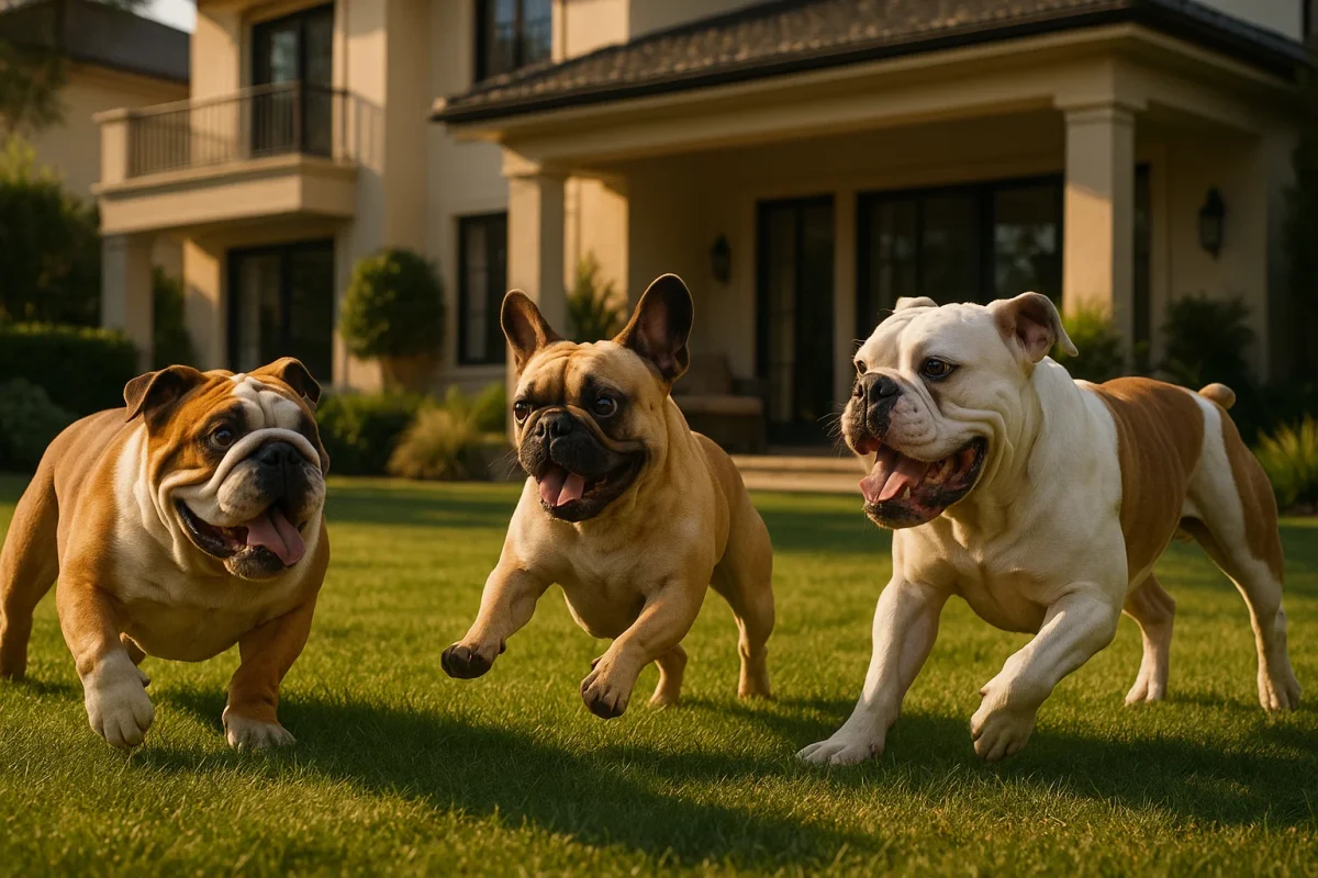 بازی کردن بولداگ آمریکایی فرانسوی و انگلیسی