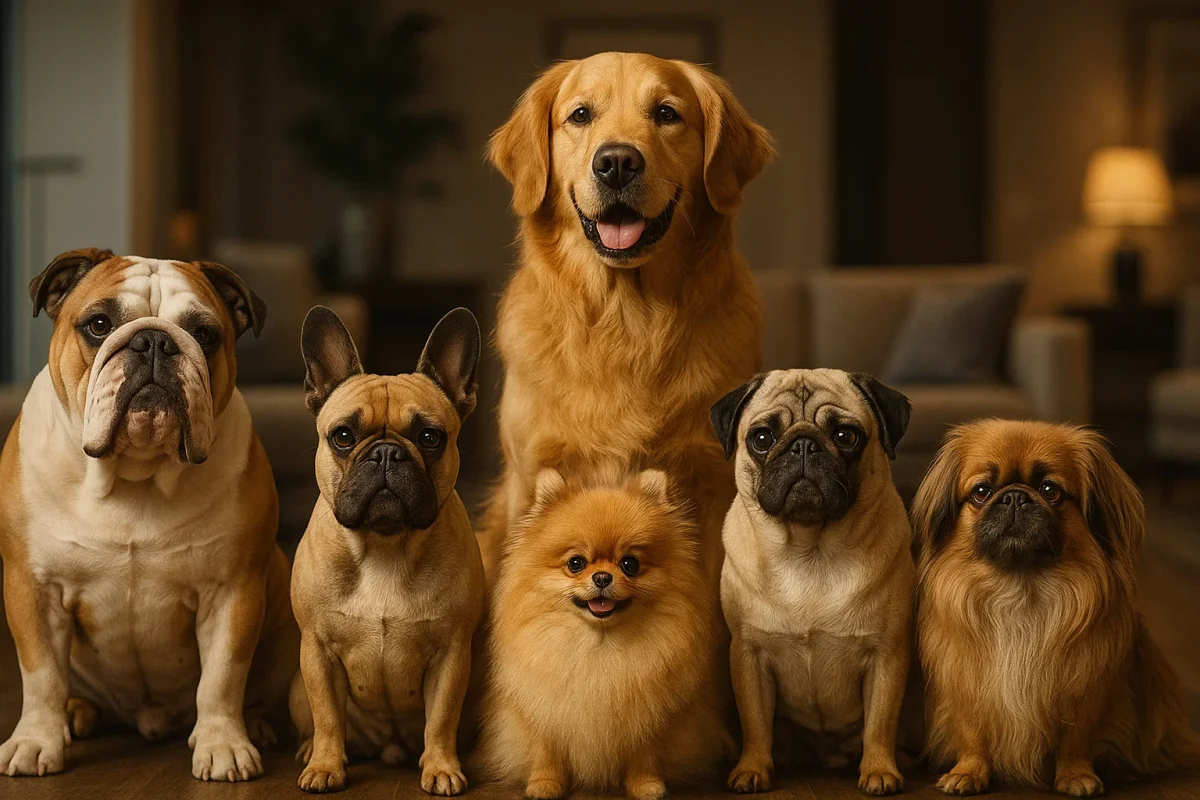 بولداگ انگلیسی، بولداگ فرانسوی، سگ گلدن رتریور، سگ پامر، سگ پاگ، سگ پیکینیز