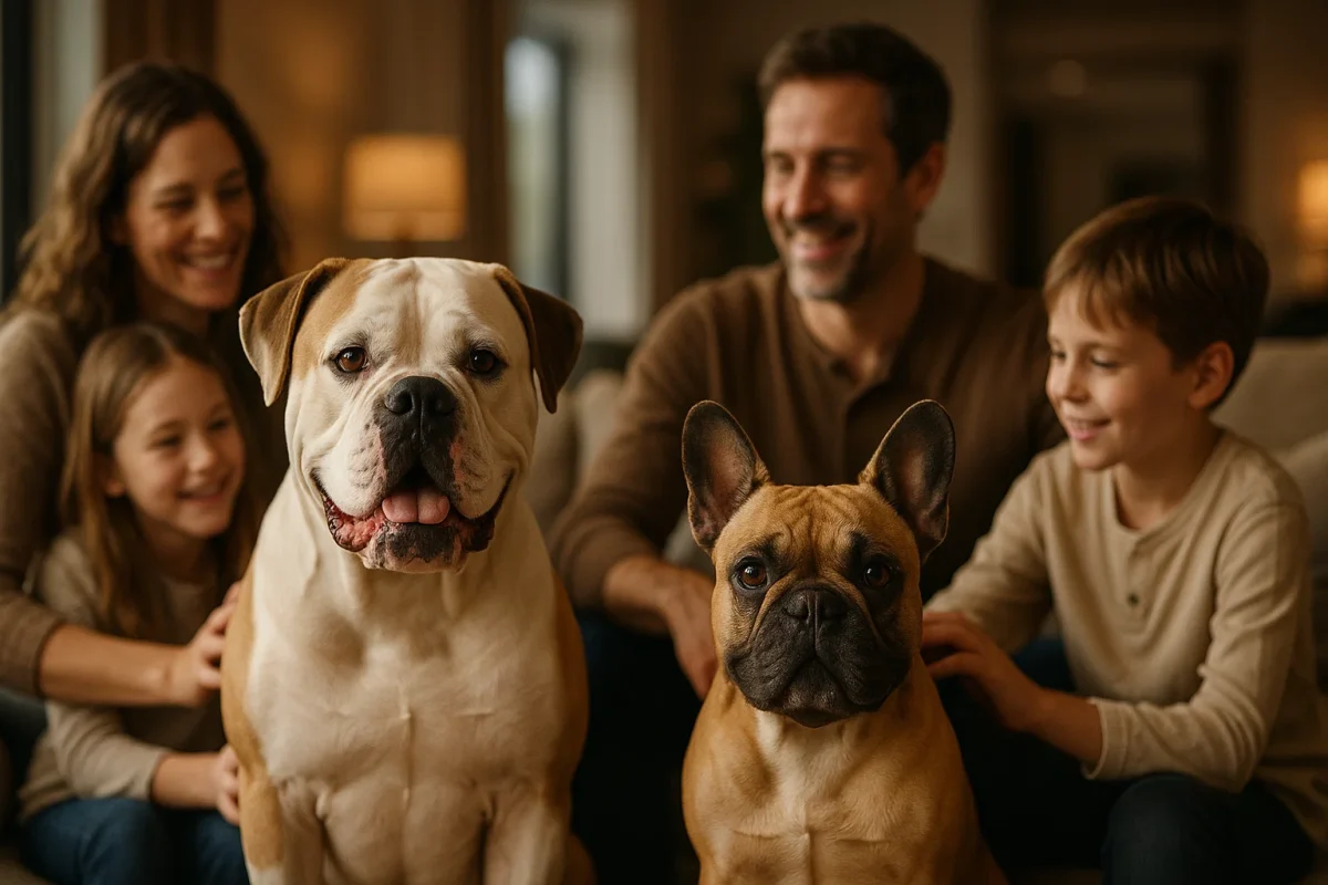 بولداگ فرانسوی و آمریکایی در کنار خانواده
