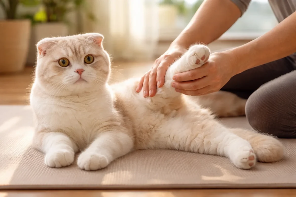 تمرین‌های ساده فیزیوتراپی گربه در خانه - گربه اسکاتیش فولد کرم