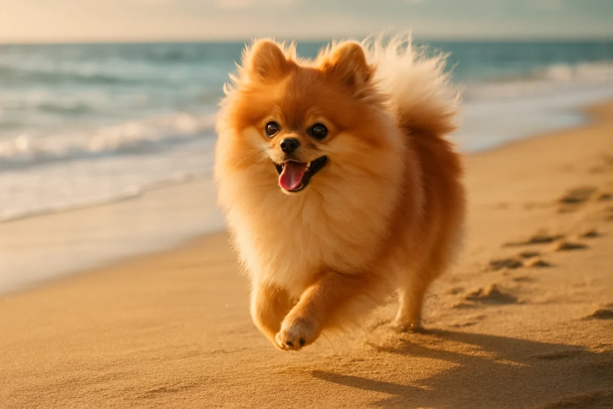 دویدن سگ پامر در ساحل