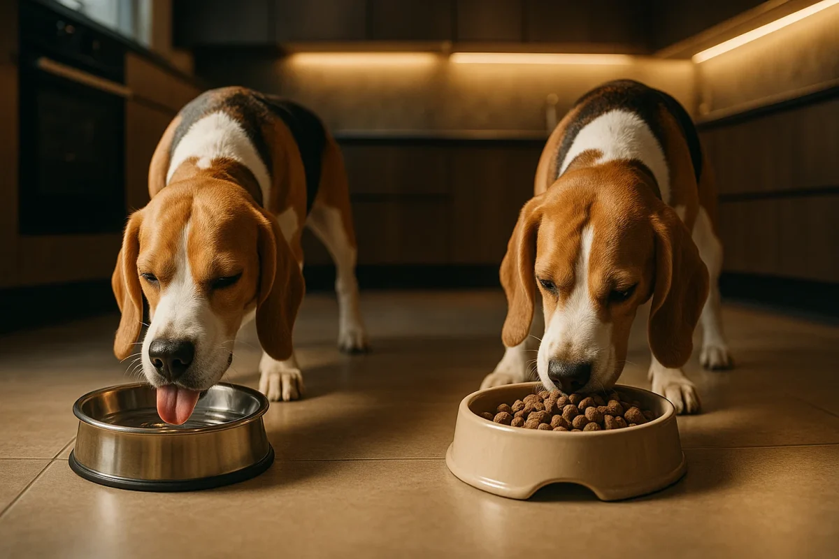 سگ در حال خوردن آب و غذا