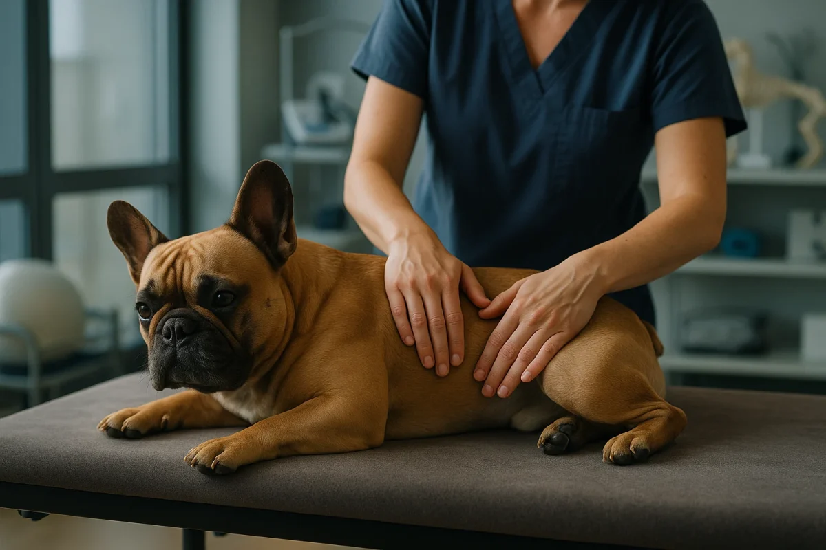 سگ فرنچ بولداگ در حال ماساژ درمانی سگ