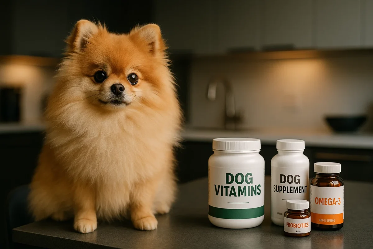 سگ پامر در کنار ویتامین و مکمل های سگ