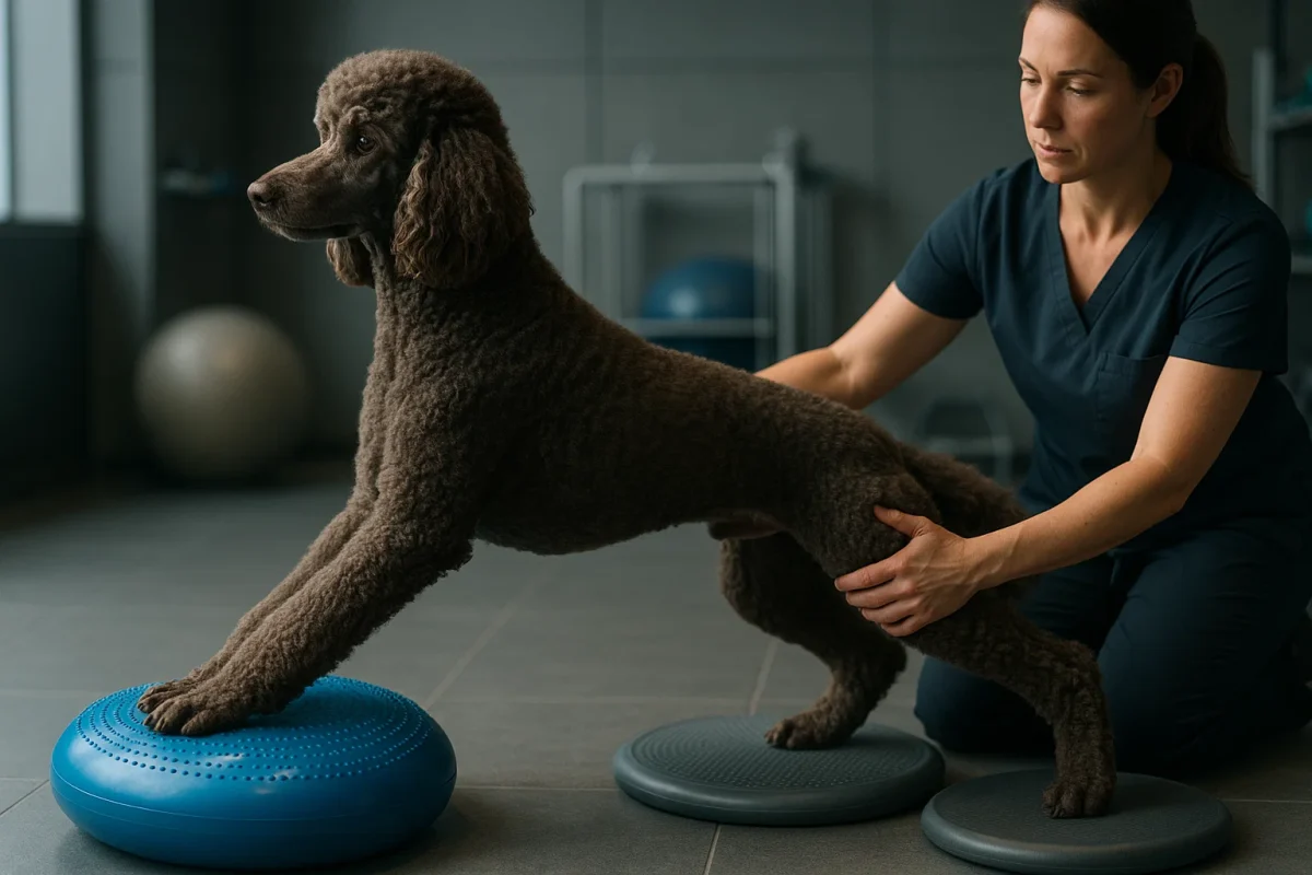 سگ پودل در حال انجام تمرینات کششی