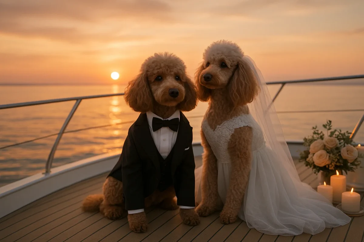 سگ پودل در لباس داماد