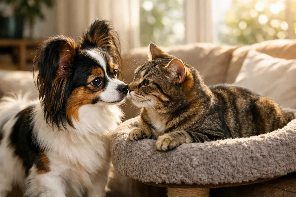 نکات تربیتی پاپیلون برای سازگاری با گربه