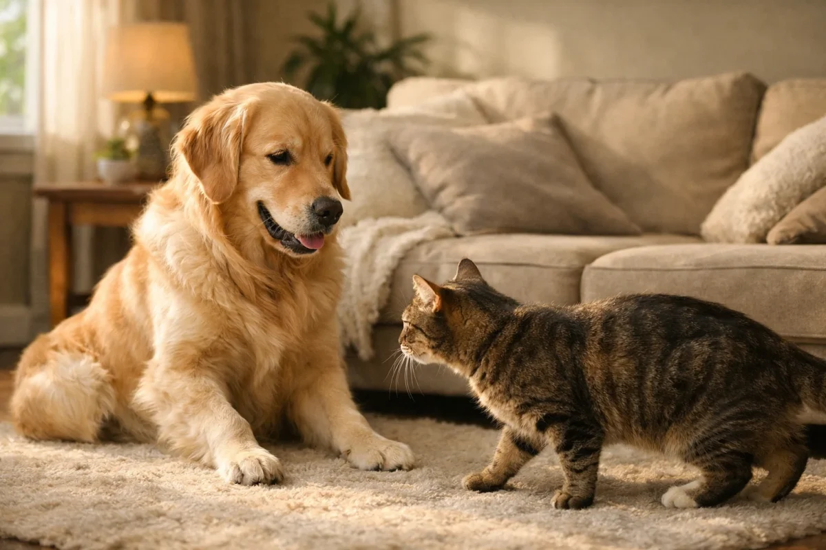 نکات تربیتی گلدن رتریور برای سازگاری با گربه