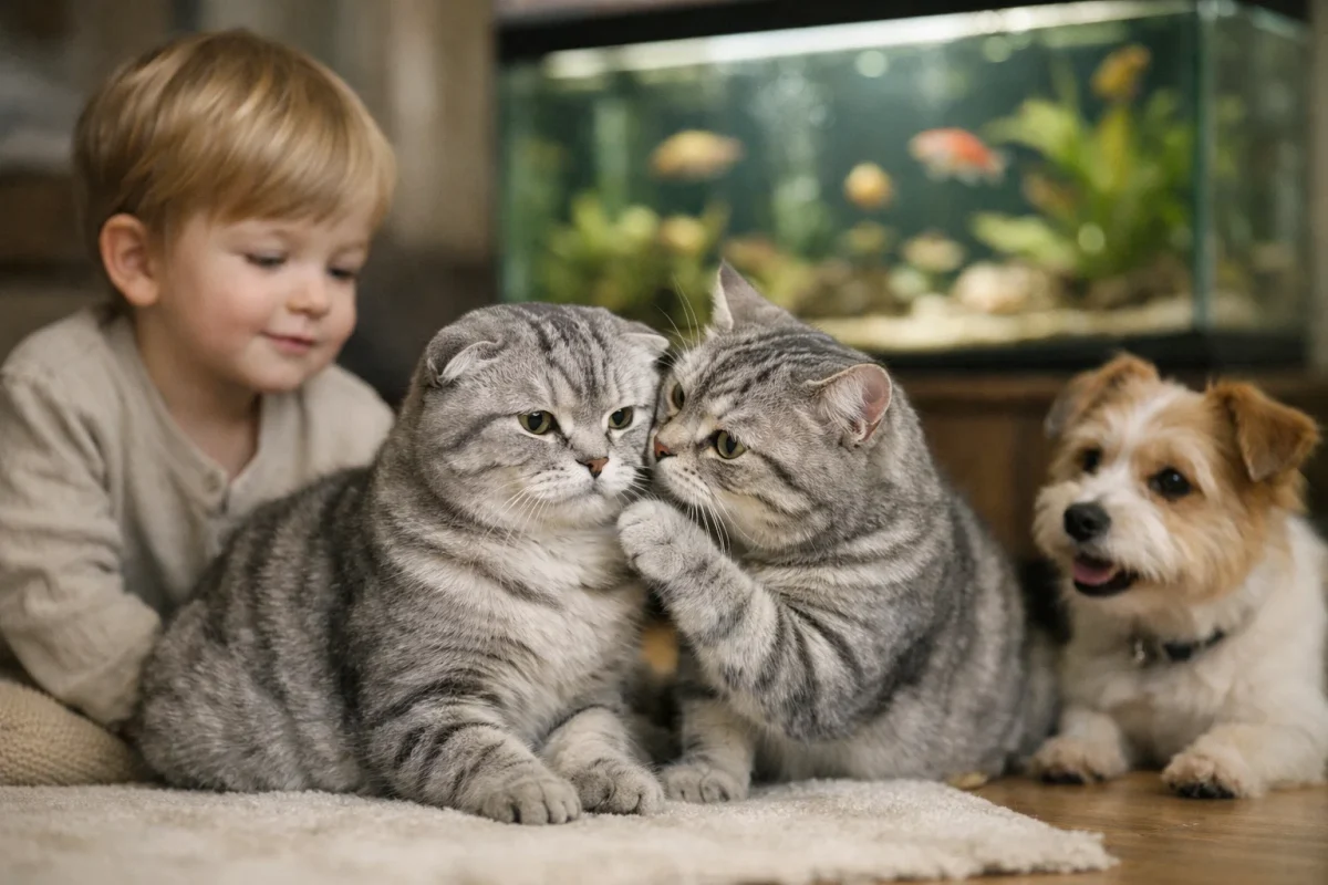 گربه اسکاتیش با کودکان و حیوانات دیگر