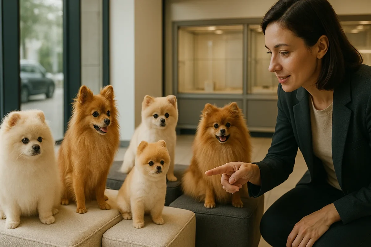 یک نفر در حال انتخاب از میان انواع سگ پامرانیان