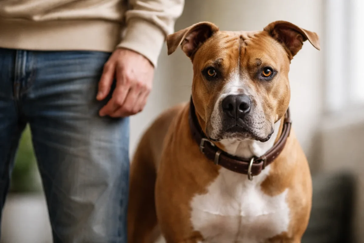 سگ پیت بول در کنار صاحب