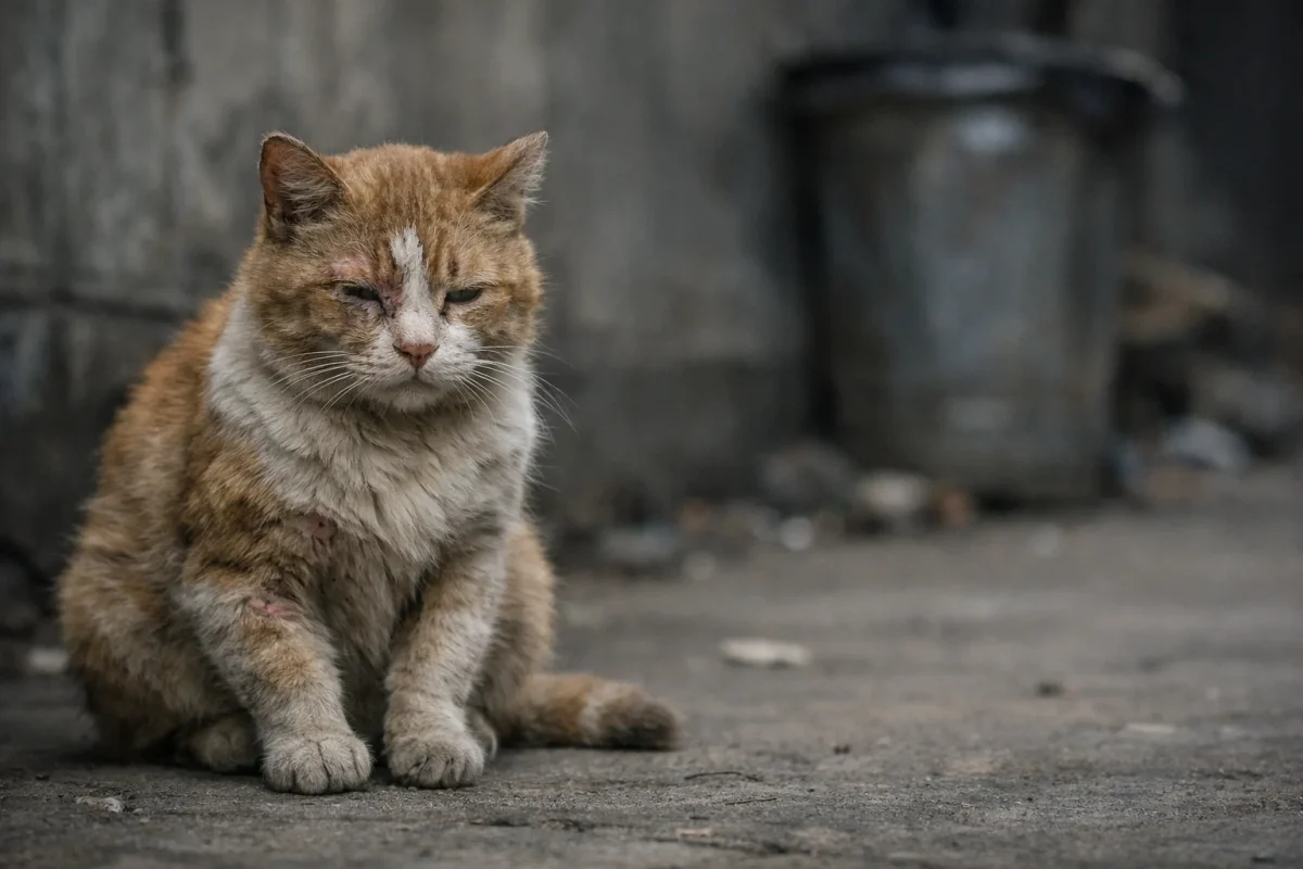 گربه خیابانی زخمی