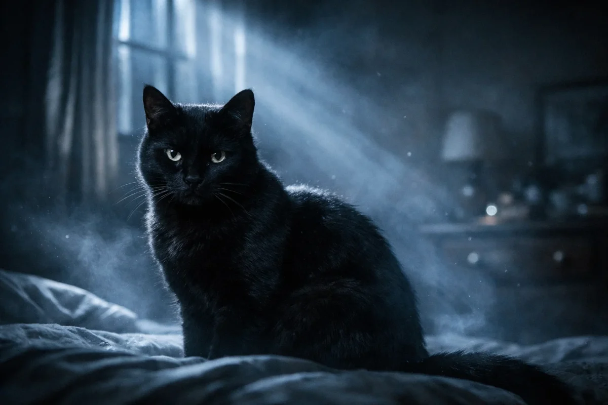 تصویر نمادین تعبیر خواب گربه سیاه با نور مهتابی و فضای مرموز