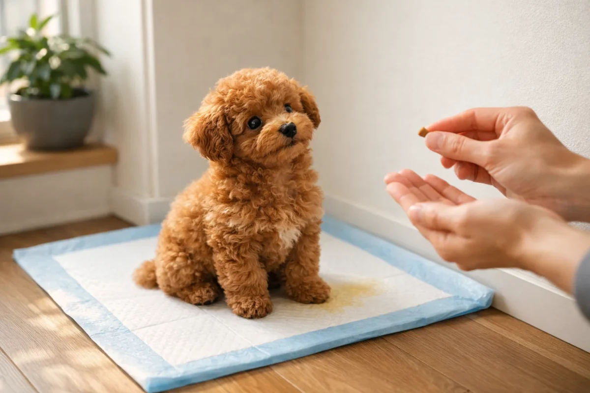 آموزش دستشویی توله سگ پودل با پد آموزشی