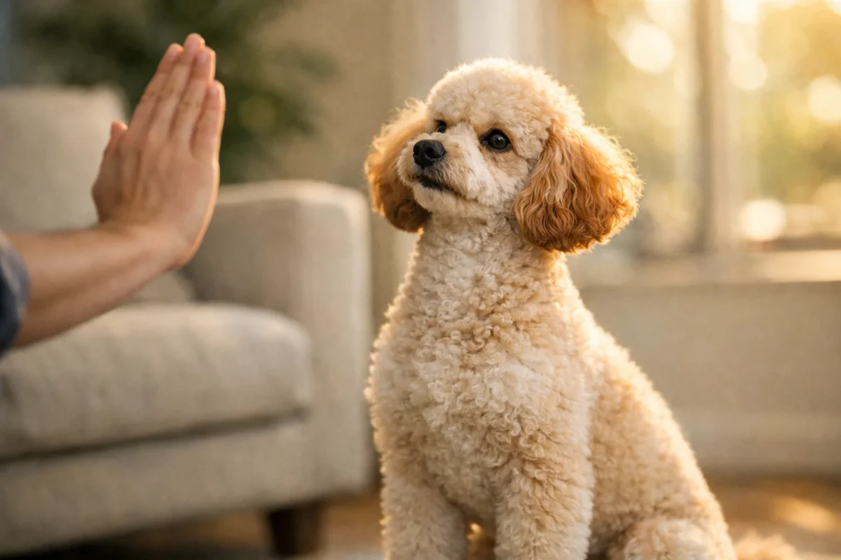 آموزش فرمان بشین به سگ پودل