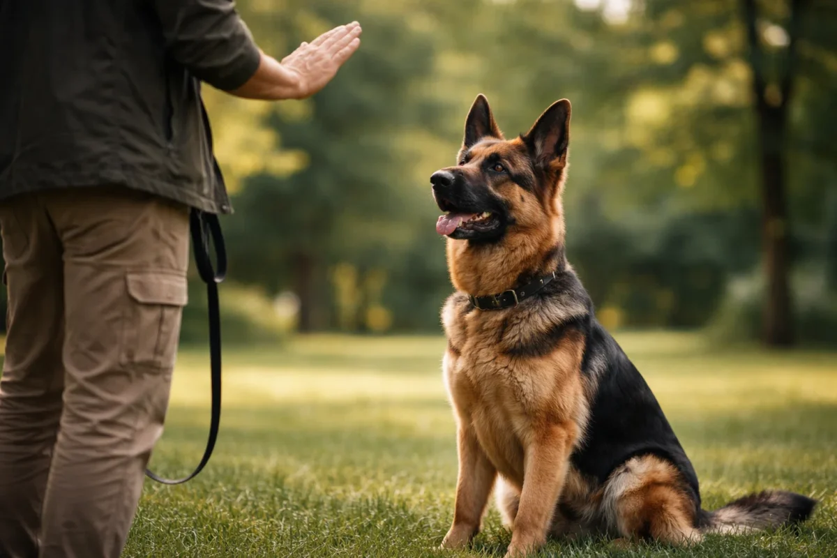 آموزش و تربیت سگ ژرمن شپرد در حال اجرای فرمان