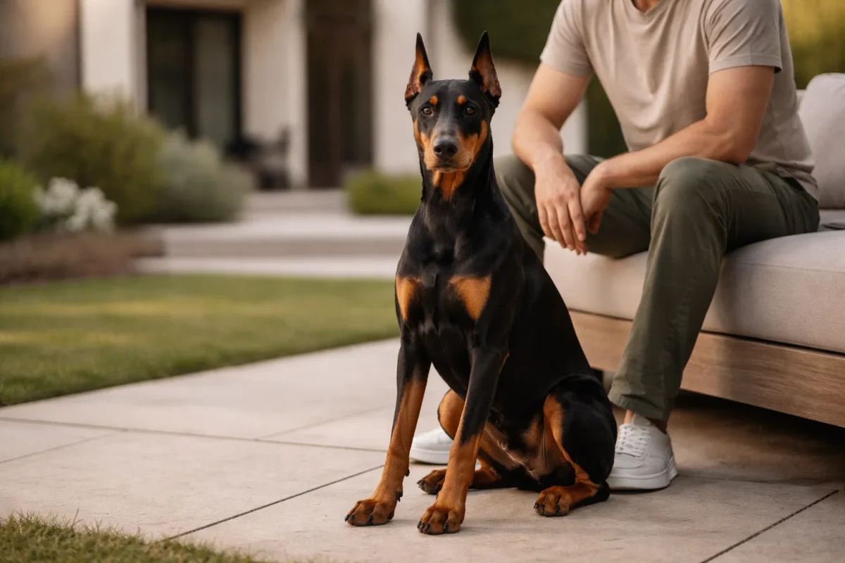 سگ دوبرمن آرام کنار صاحب