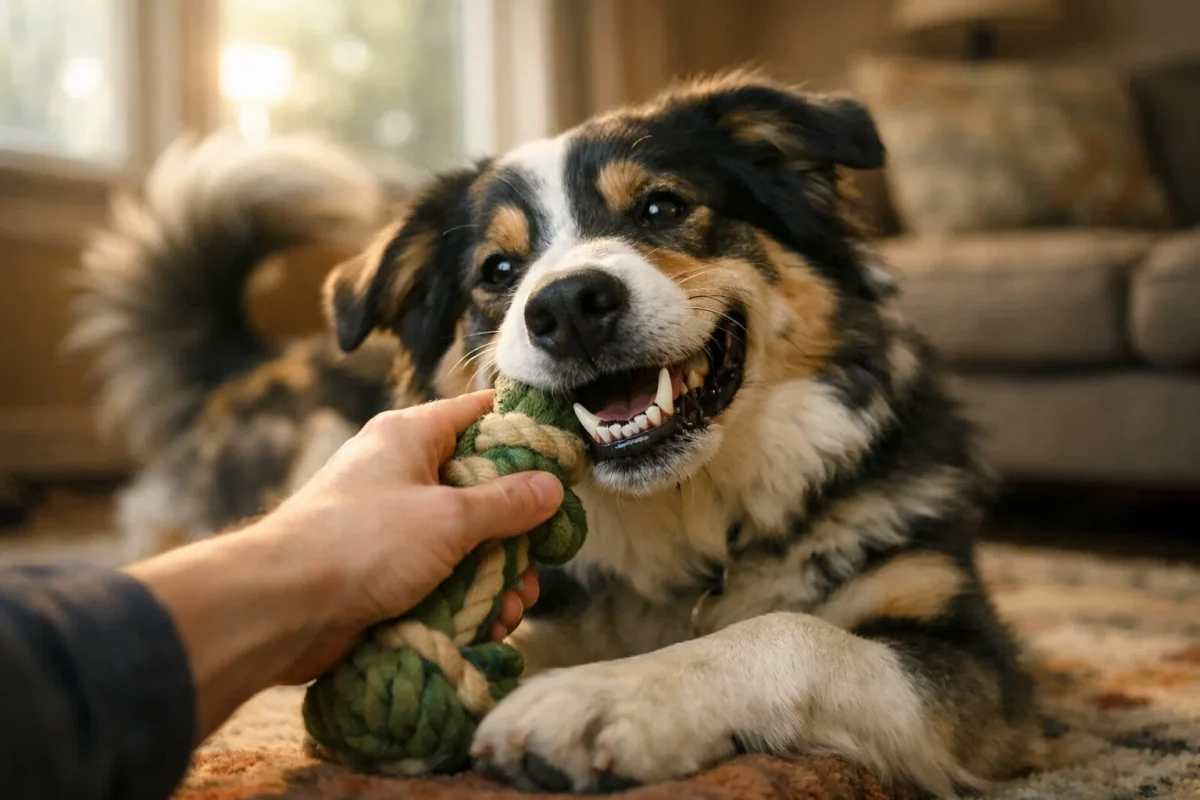 نشان دادن دندان سگ هنگام بازی بدون رفتار تهاجمی