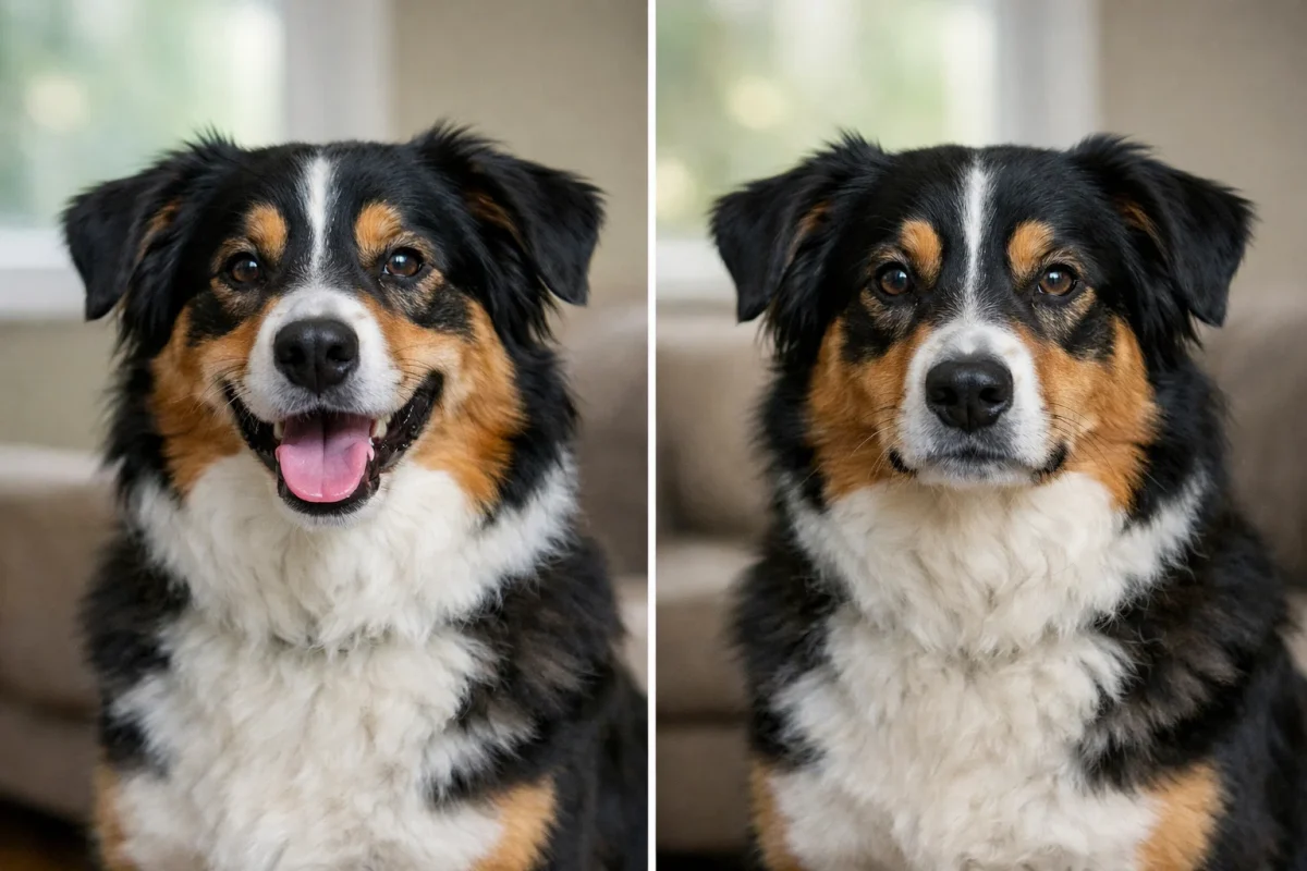 تفاوت لبخند سگ با حالت عادی صورت سگ در زبان بدن