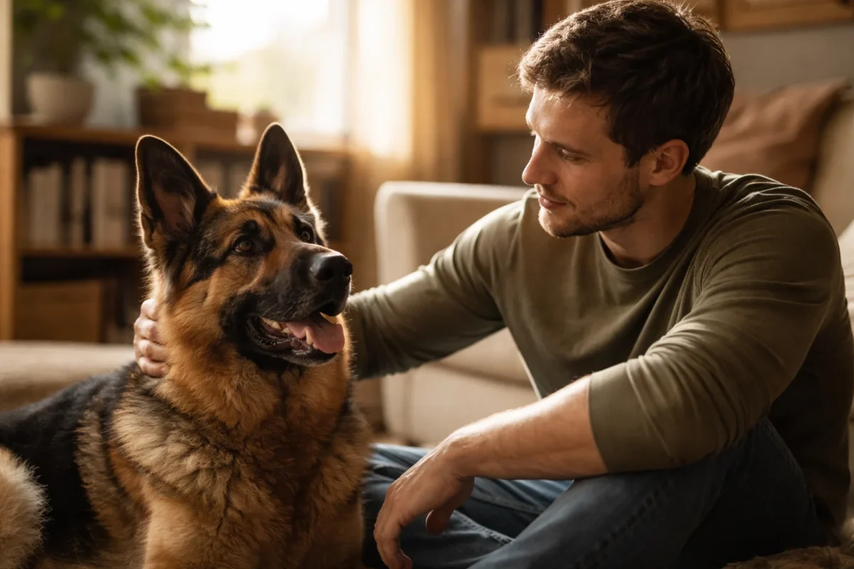 سگ ژرمن در کنار صاحب خودش