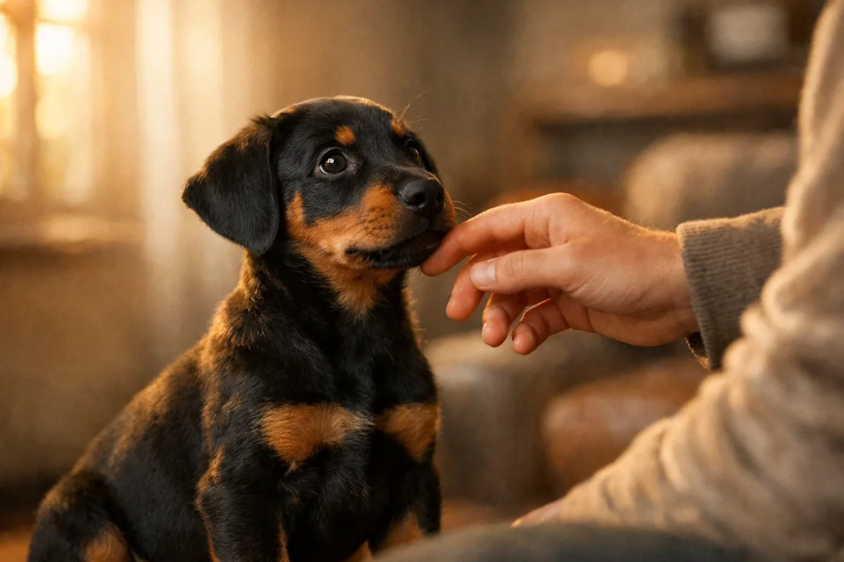 بهترین سن آموزش سگ دوبرمن توله ۸ تا ۱۲ هفتهای در حال یادگیری اولیه