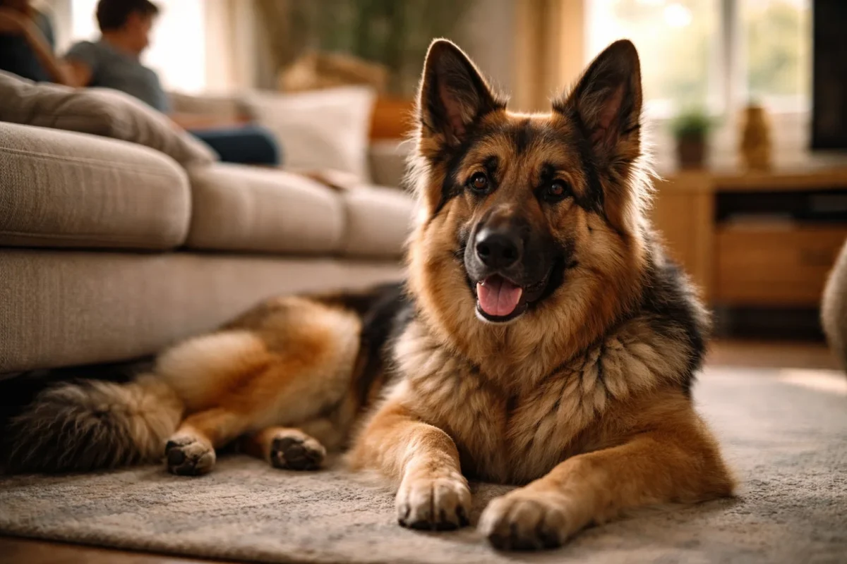 ژرمن شپرد آرام داخل خانه در محیط خانوادگی