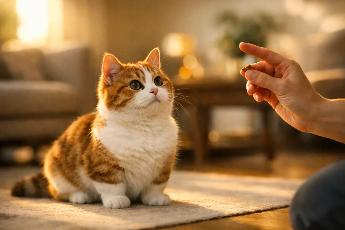 تربیت گربه مانچکین با آموزش فرمان ساده و استفاده از تشویقی