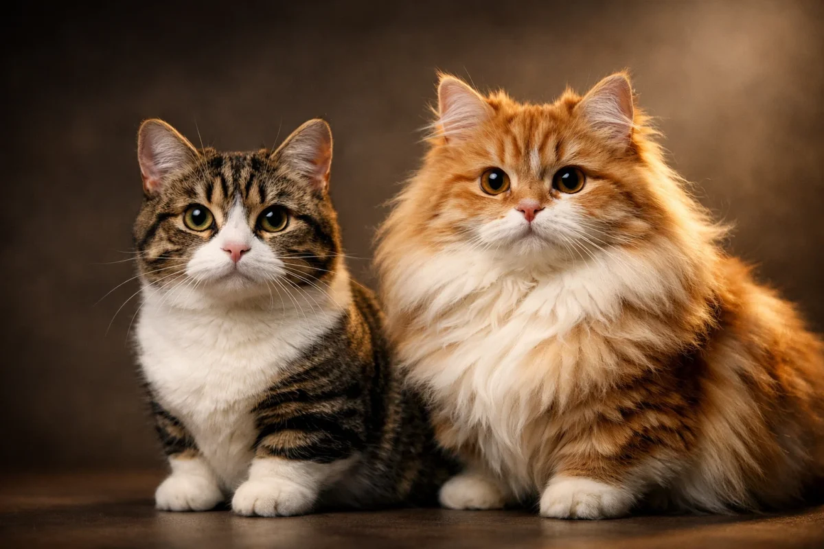 مقایسه گربه مانچکین مو کوتاه و مو بلند از نظر ظاهر و جلوه رنگ پوشش