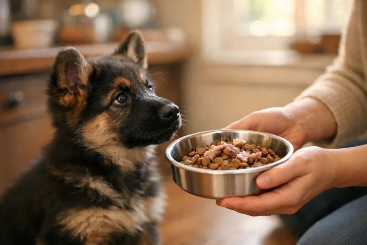 غذا دادن به توله ژرمن شپرد در وعده غذایی روزانه