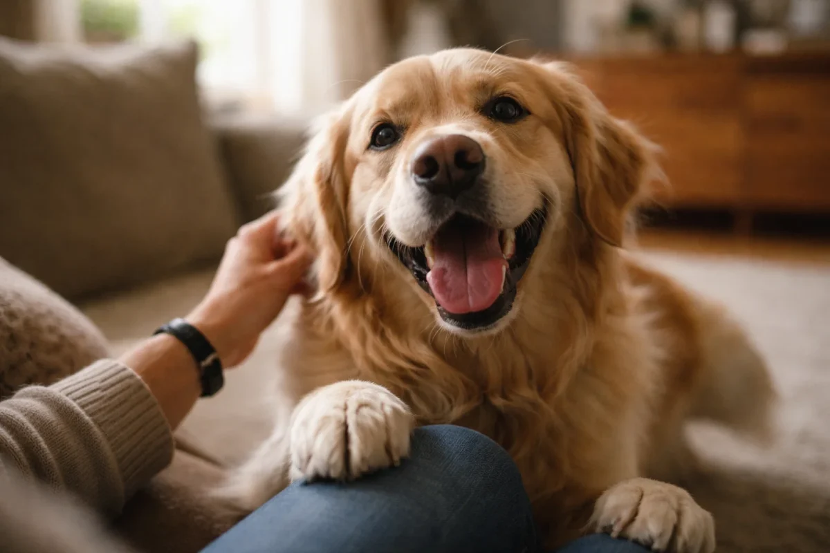 ظاهر خنده سگ با دهان نیمه باز و زبان بیرون هنگام خوشحالی