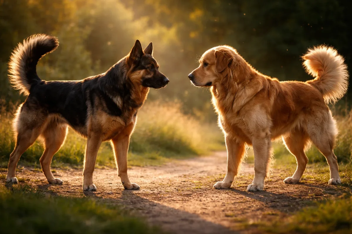 دعوای دو سگ نر بر سر برتری؛ نشانه‌های رقابت و تنش در سگ‌های نر