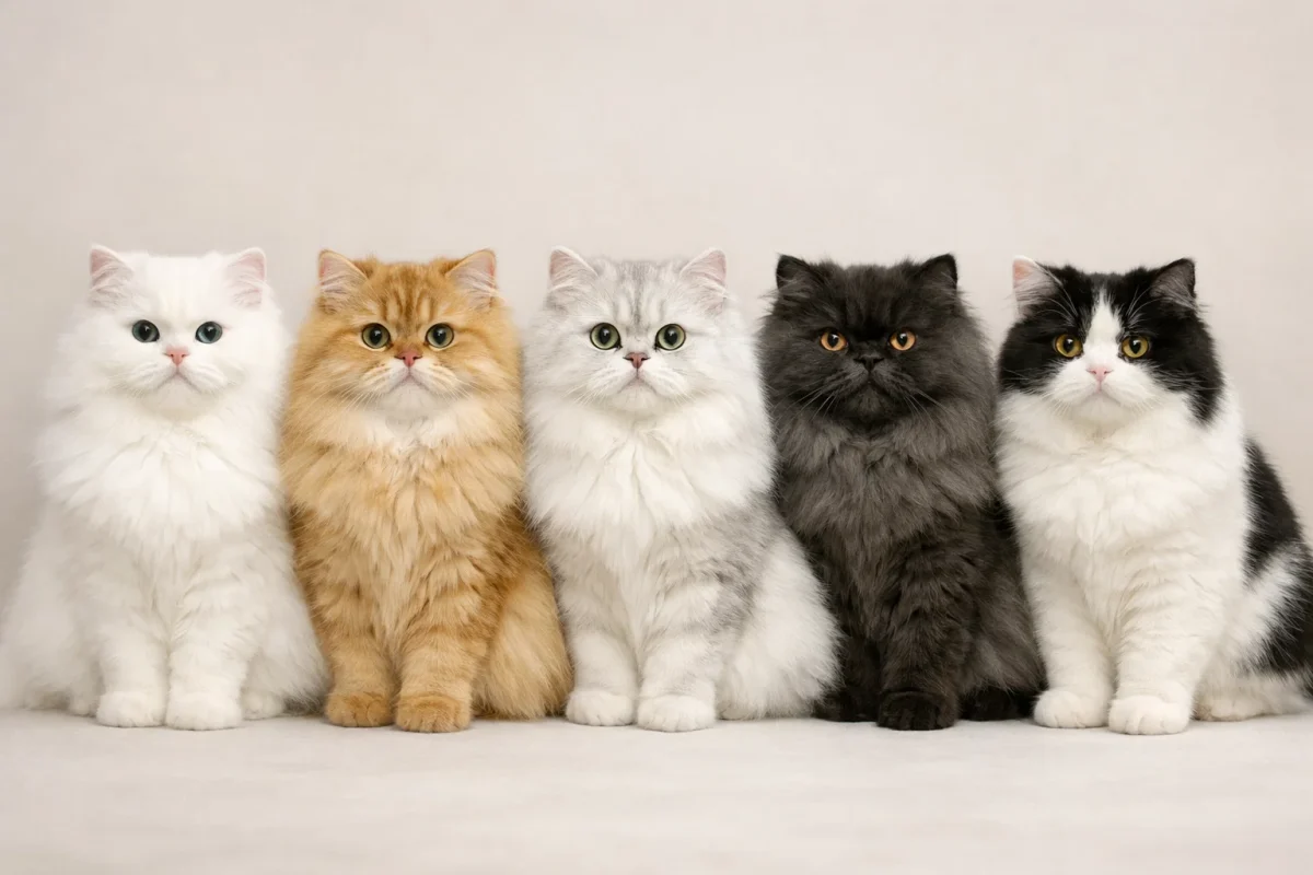 رنگ‌های مختلف گربه پرشین سفید طلایی نقره‌ای دودی