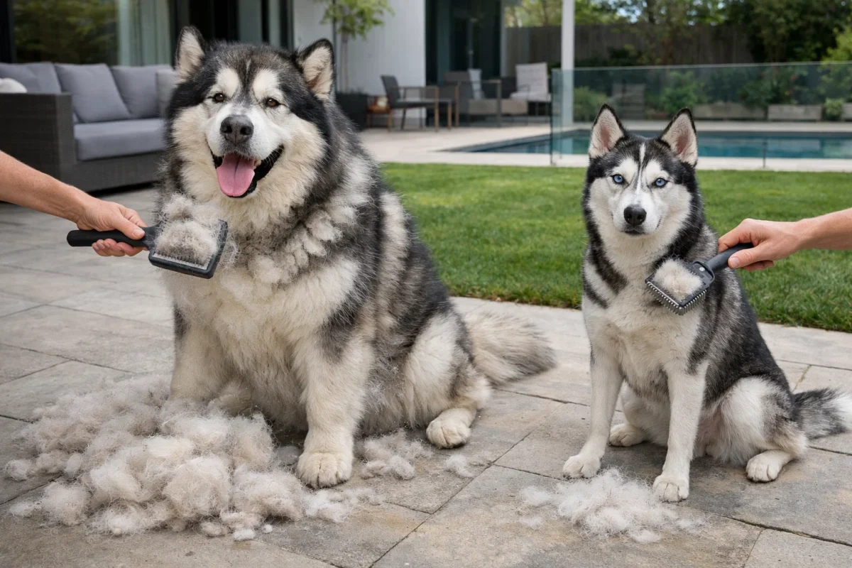 ریزش موی مالاموت و هاسکی در مقایسه واقعی هنگام برس کشیدن