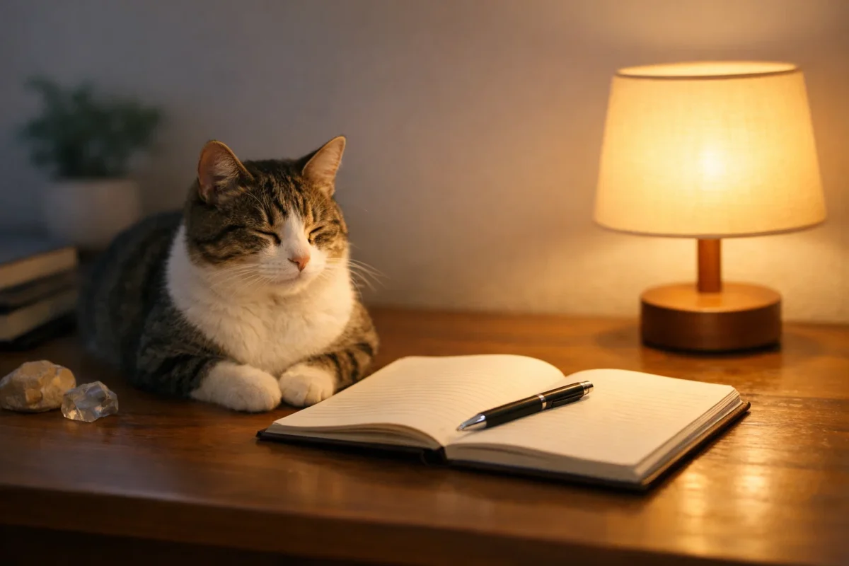 تصویر نمادین سوالات پرتکرار درباره تعبیر خواب گربه با فضای آرام و آموزشی