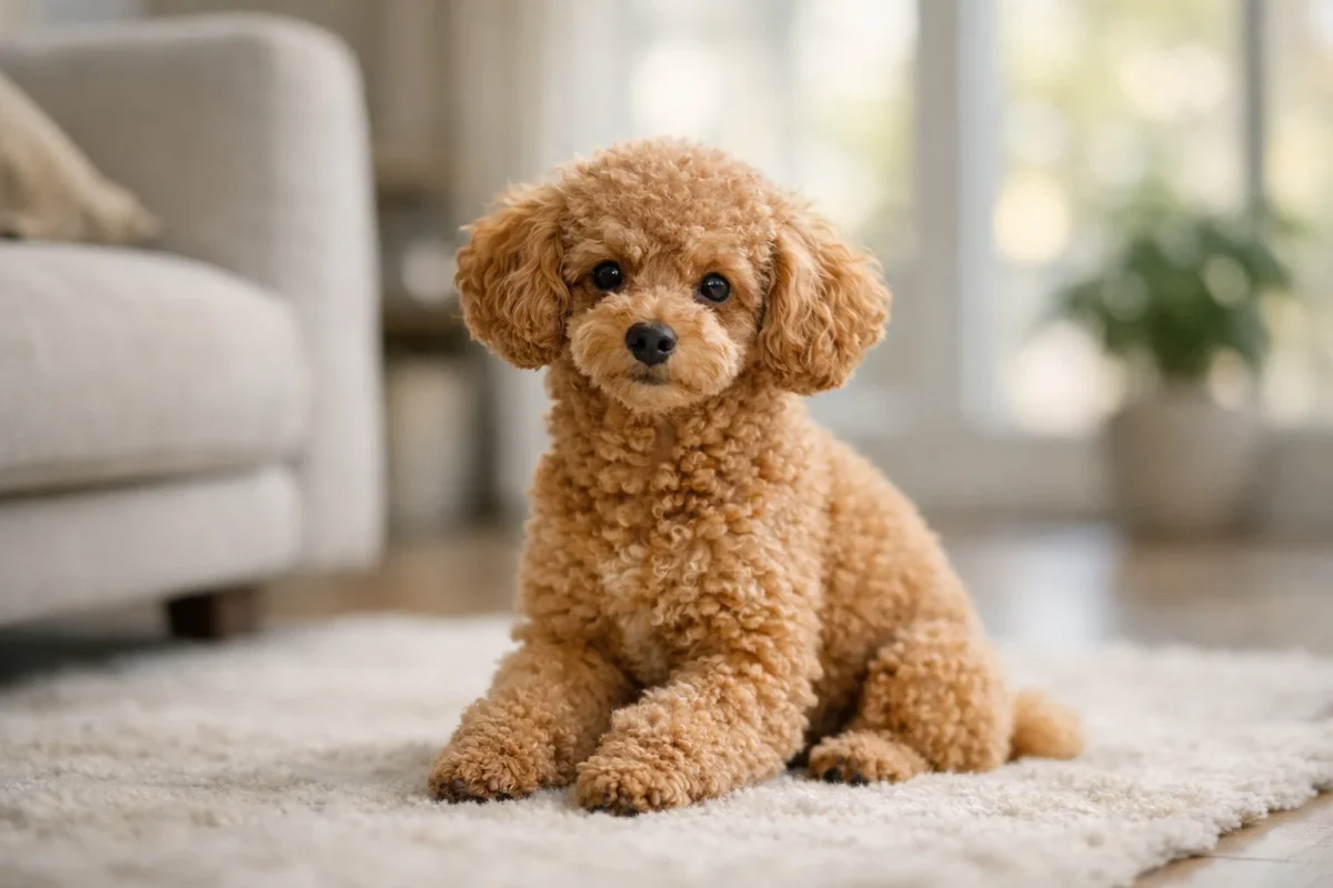 سگ پودل عروسکی در فضای آپارتمان مدرن