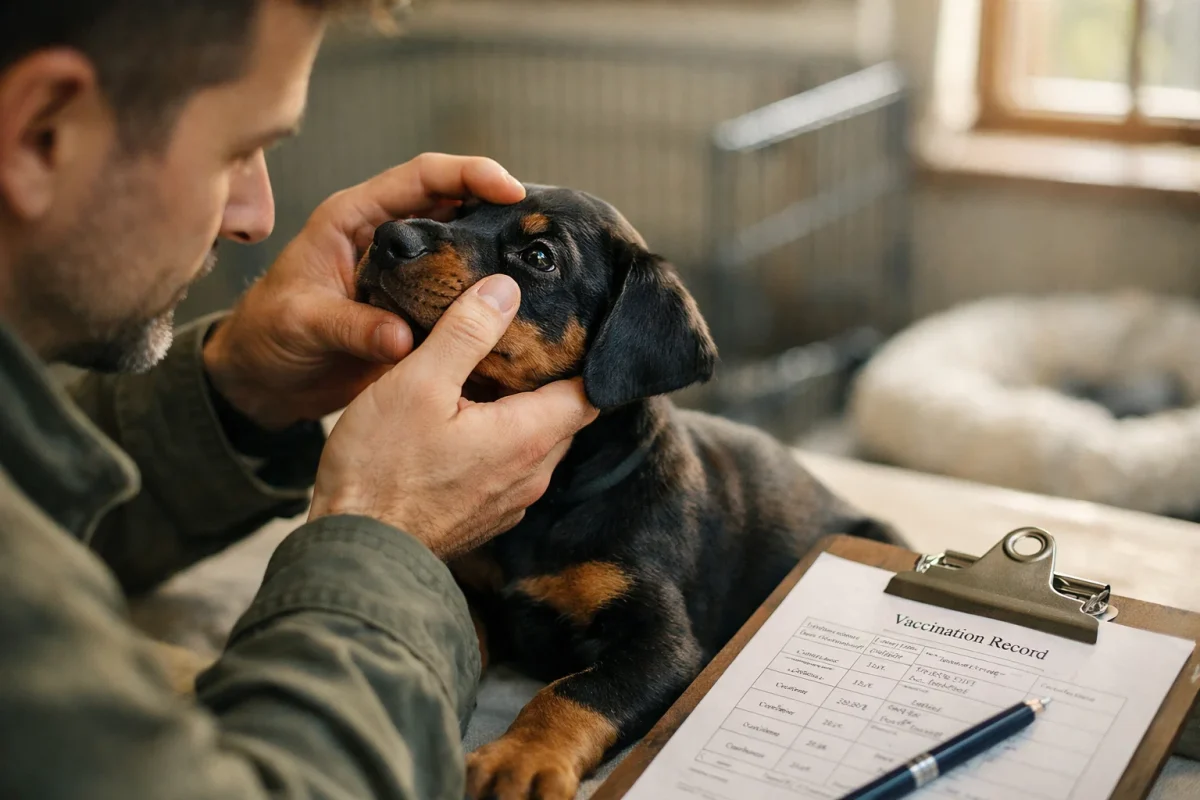 نکات مهم قبل از خرید سگ دوبرمن شامل بررسی سلامت توله و مدارک واکسیناسیون