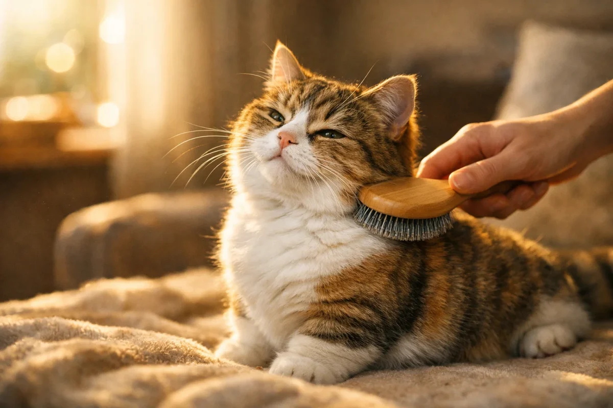 مراقبت از پوست و موی گربه مانچکین با برس کشیدن منظم