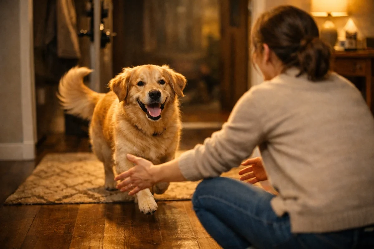 لبخند سگ هنگام دیدن صاحب و استقبال هیجان‌زده