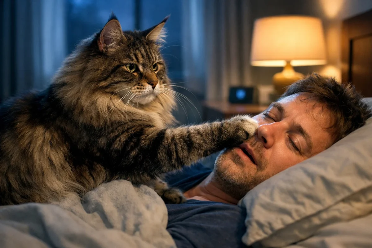 وقتی گربه یاد بگیرد که بیدار کردن صاحب نتیجه دارد، این رفتار به یک عادت شبانه تبدیل می‌شود.