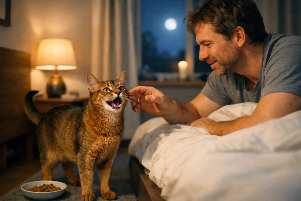 وقتی گربه با میو میو توجه یا غذا می‌گیرد، این رفتار در ذهنش تقویت می‌شود و تکرار خواهد شد.