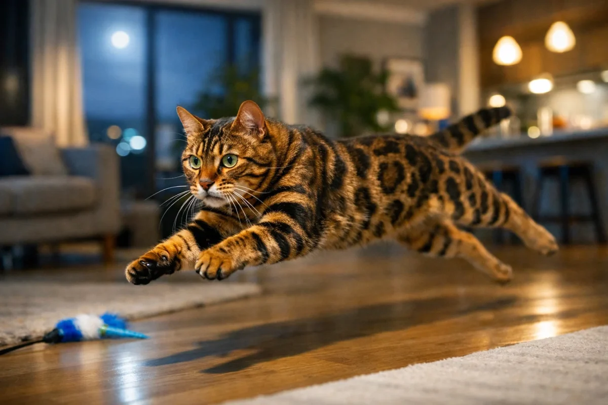 گربه‌ای که در طول روز بازی و تحرک کافی نداشته باشد، انرژی جمع‌شده را شب‌ها با دویدن، پریدن و میو میو تخلیه می‌کند.