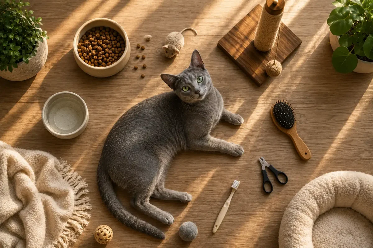 نگهداری از گربه حبشی بلو شامل تغذیه، نظافت، اسباببازی و مراقبتهای بهداشتی