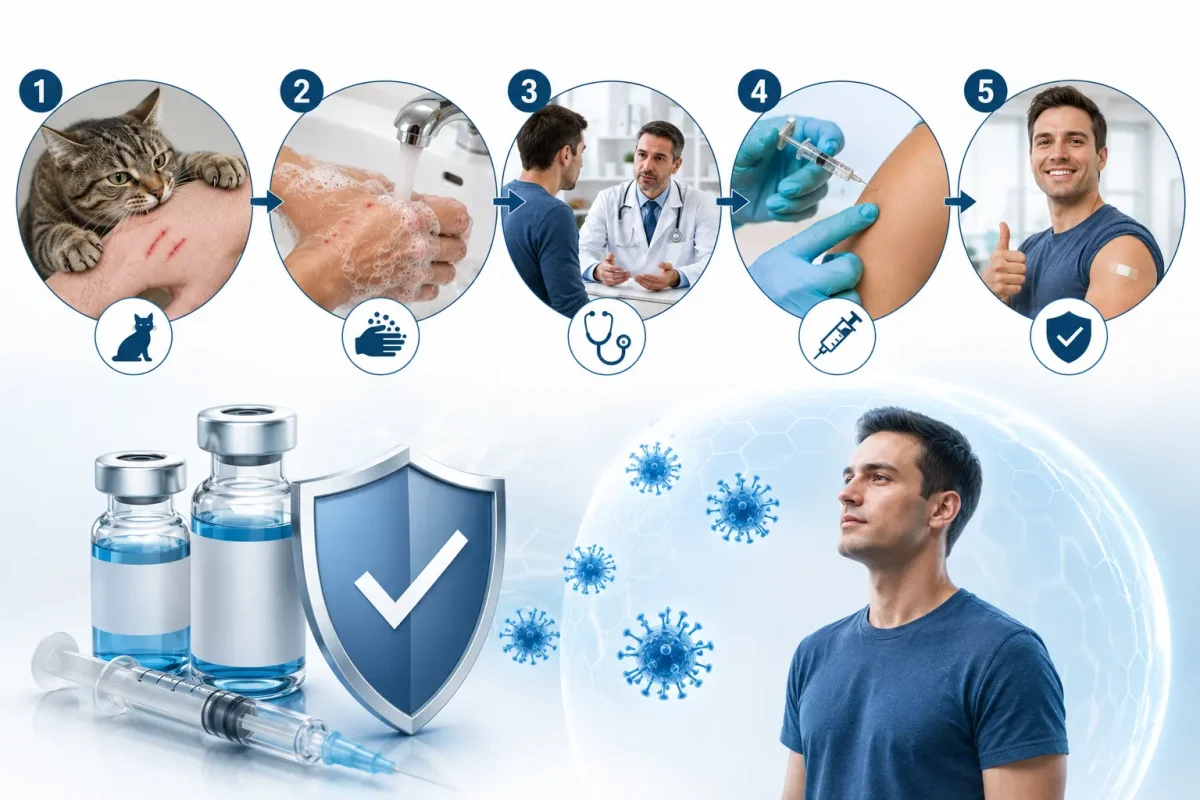 پیشگیری از هاری پس از گاز گرفتن یا چنگ زدن گربه با مراجعه سریع به پزشک