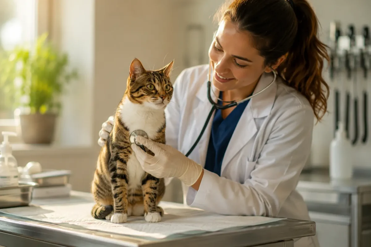 معاینه دامپزشکی گربه خیابانی برای بررسی سلامت و پیشگیری از بیماریها