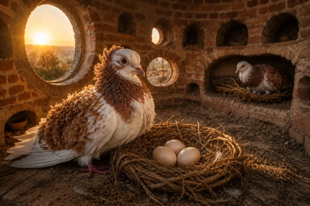تعبیر خواب تخم کبوتر با تصویر تخمهای سالم در لانه و کبوتر نگهبان داخل کبوترخانه