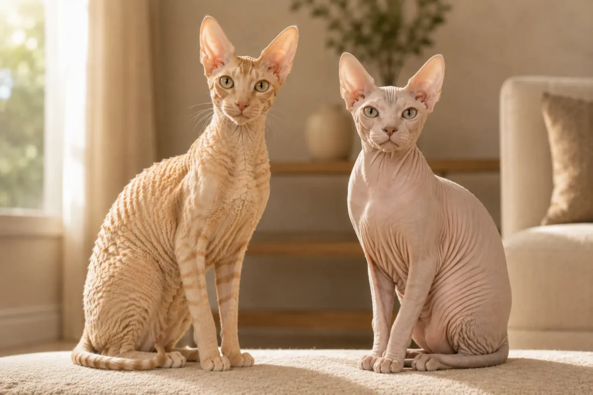 مقایسه گربه کورنیش رکس و اسفینکس از نظر پوشش و ظاهر بدن