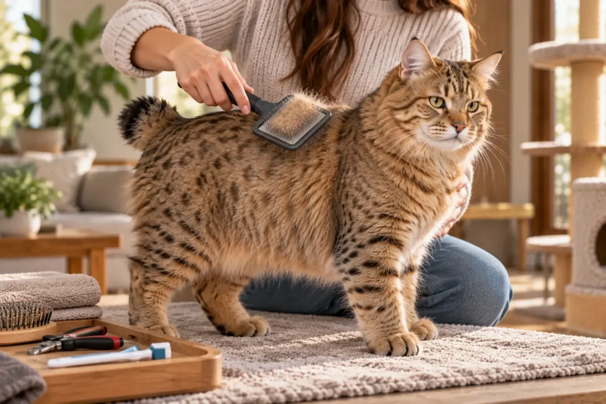 برسکشیدن گربه پیکسی باب برای کنترل ریزش مو و مراقبت از پوشش