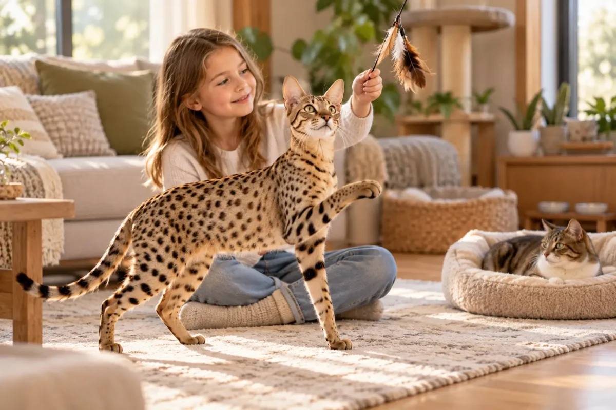 رفتار گربه سرنگتی با کودک و گربه خانگی دیگر در محیط خانه